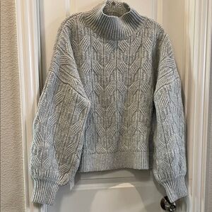 Prologue Light Gray Textured Turtleneck Sweater